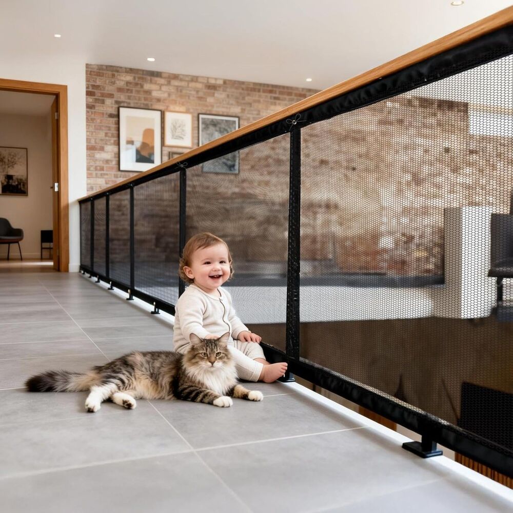 Banister Guard Safety Net 15' x 3' – Child & Pet Balcony Stair Protection –Black